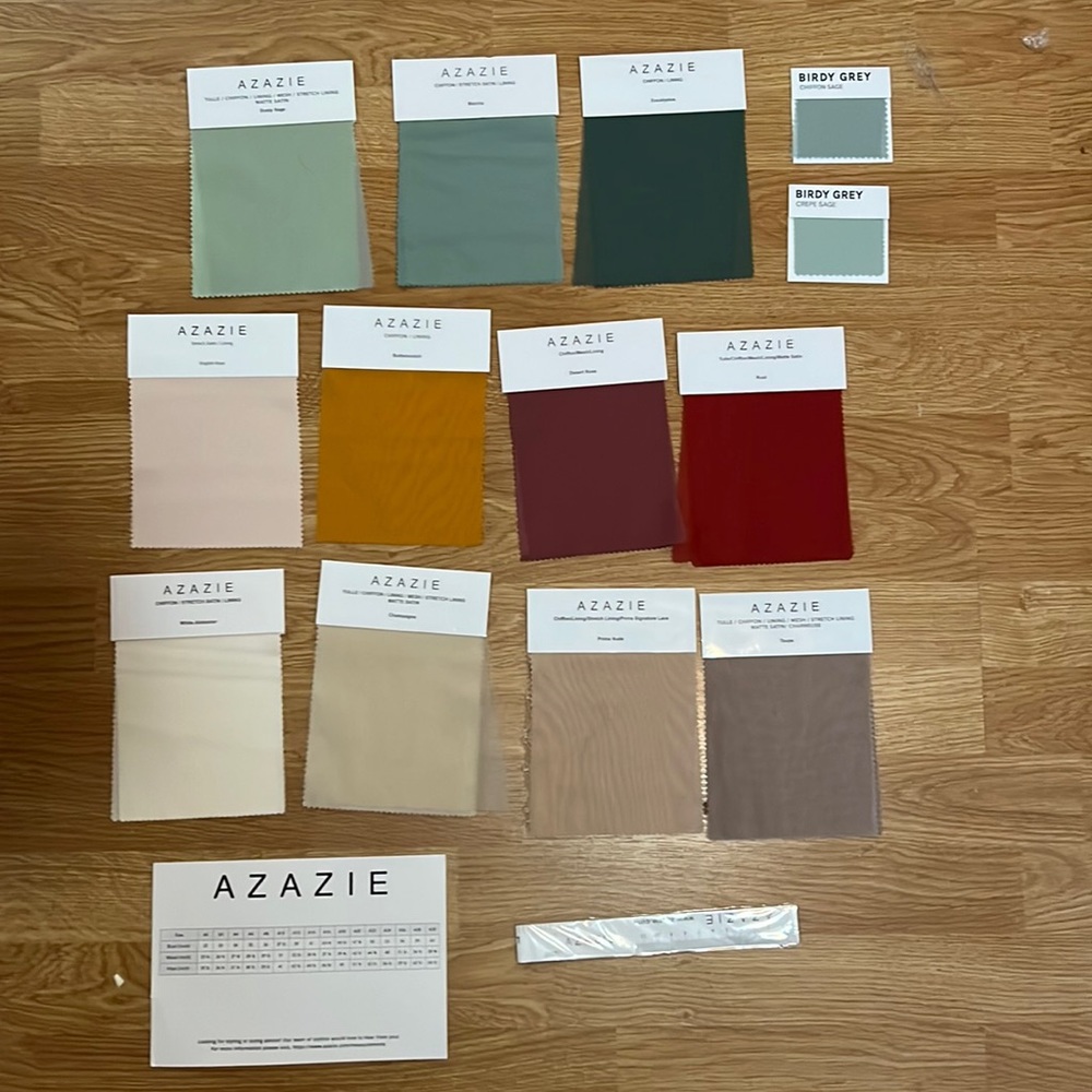 Azazie and Birdy Grey Bridesmaid swatches